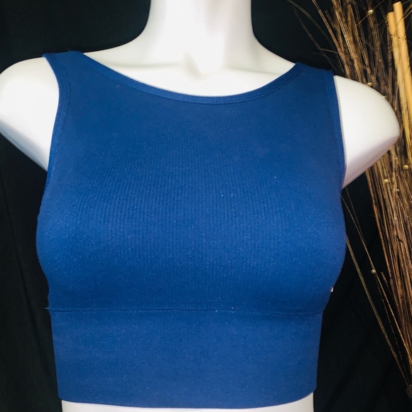 Victoria Secret Sports Blue Bra Scoop Neck Unlined Ribbed Top NWT S Compression - Picture 13 of 13
